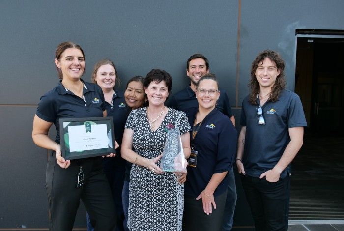 Cityof Karratha staff with CEO Virginia Miltrup holding the award